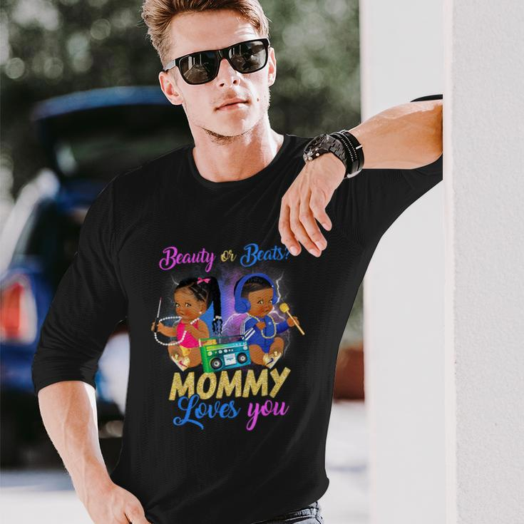 Cute Beauty Or Beat Mommy Loves You Gender Reveal Party Long Sleeve T-Shirt Gifts for Him