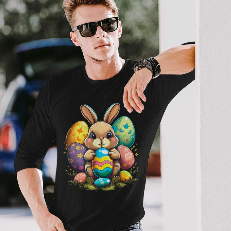 Cute Bunny Rabbit Happy Easter Egg Long Sleeve T-Shirt Gifts for Him