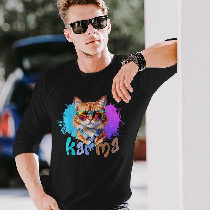 Cute Cat Lover Heart Shape Karma Long Sleeve T-Shirt Gifts for Him