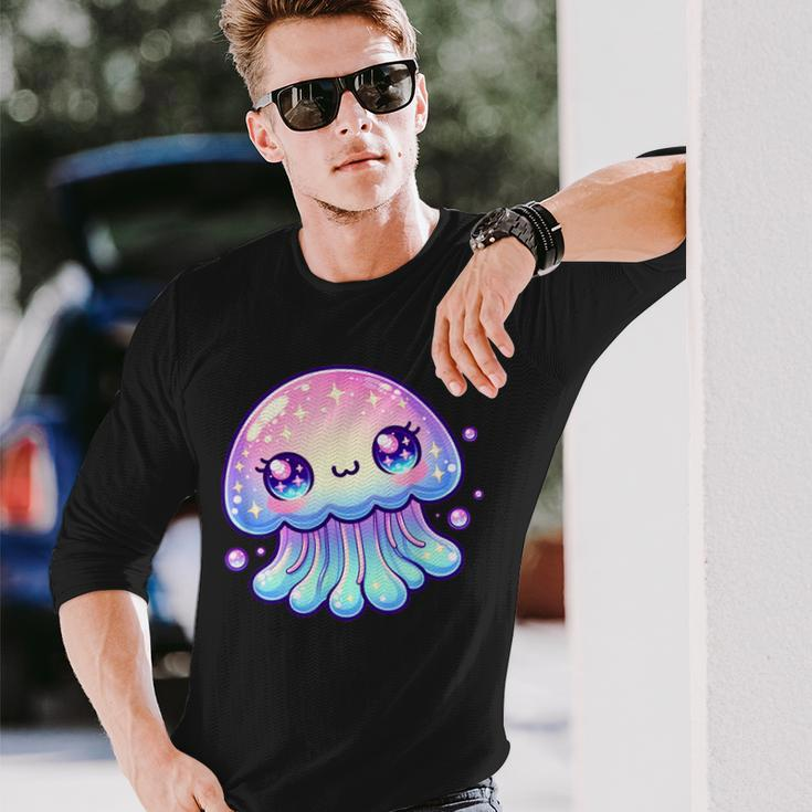 Cute Kawaii Jellyfish Anime Fun Blue Pink Sea Critter Long Sleeve T-Shirt Gifts for Him