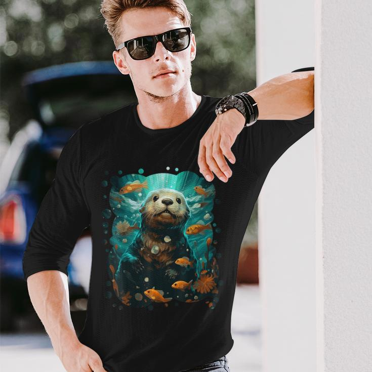 Cute Sea Otter Animal Nature Lovers Graphic Long Sleeve T-Shirt Gifts for Him