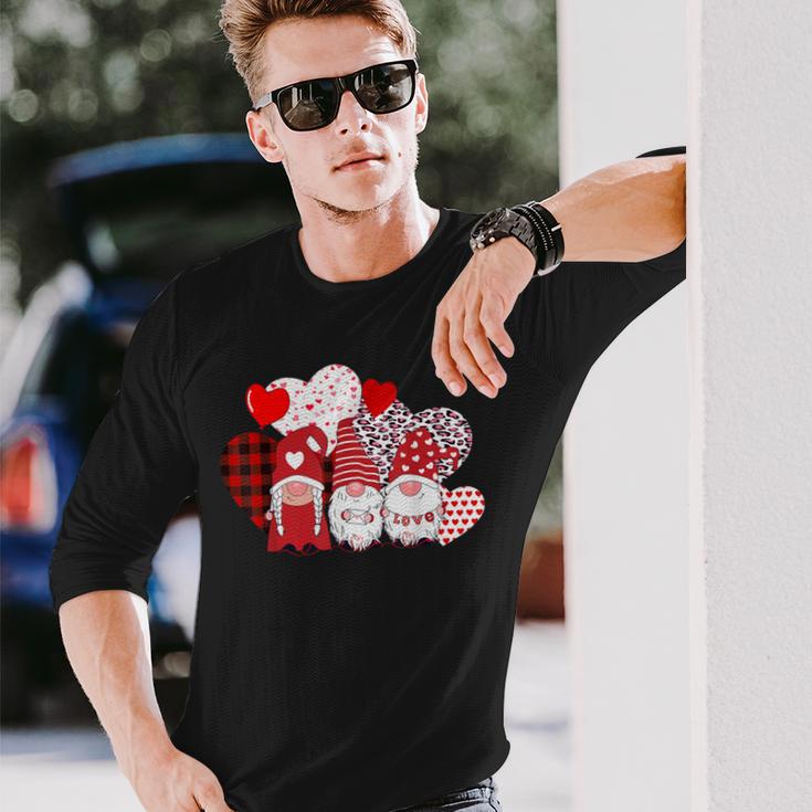 Cute Three Gnomes Holding Hearts Valentines Day Long Sleeve T-Shirt Gifts for Him