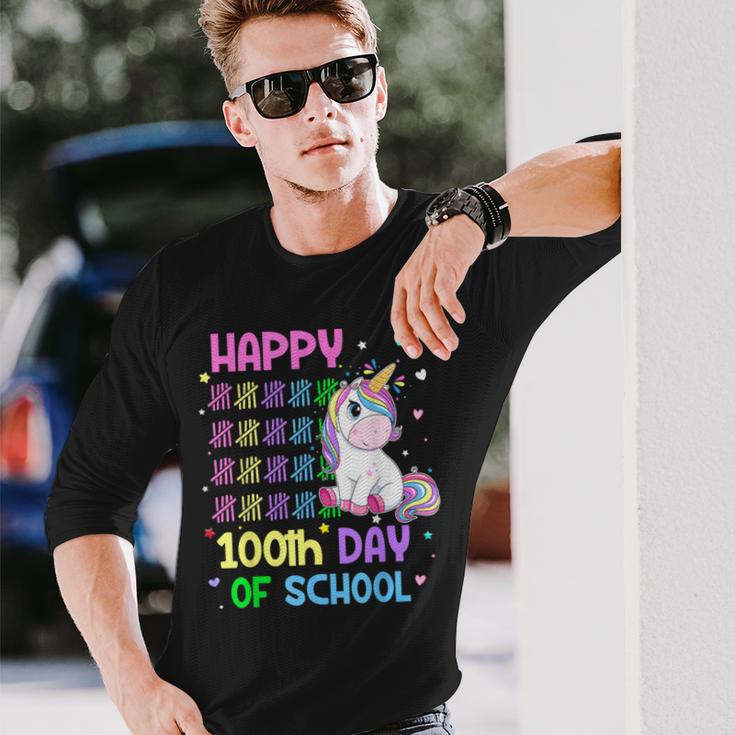 Cute Unicorn Happy 100Th Day Of School Unicorn Girls Teacher Long Sleeve T-Shirt Gifts for Him