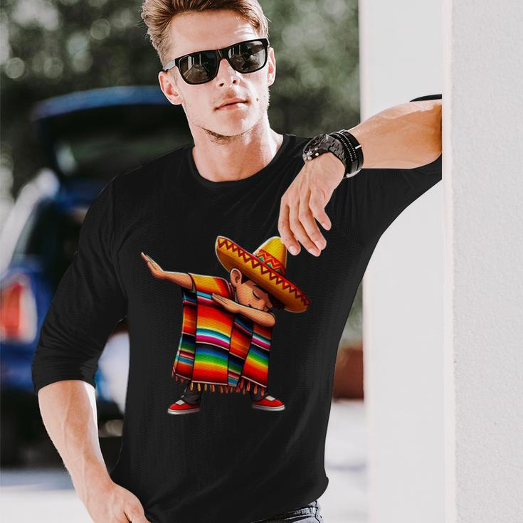 Dabbing Mexican Poncho Cinco De Mayo Boys Sombrero Dab Long Sleeve T-Shirt Gifts for Him