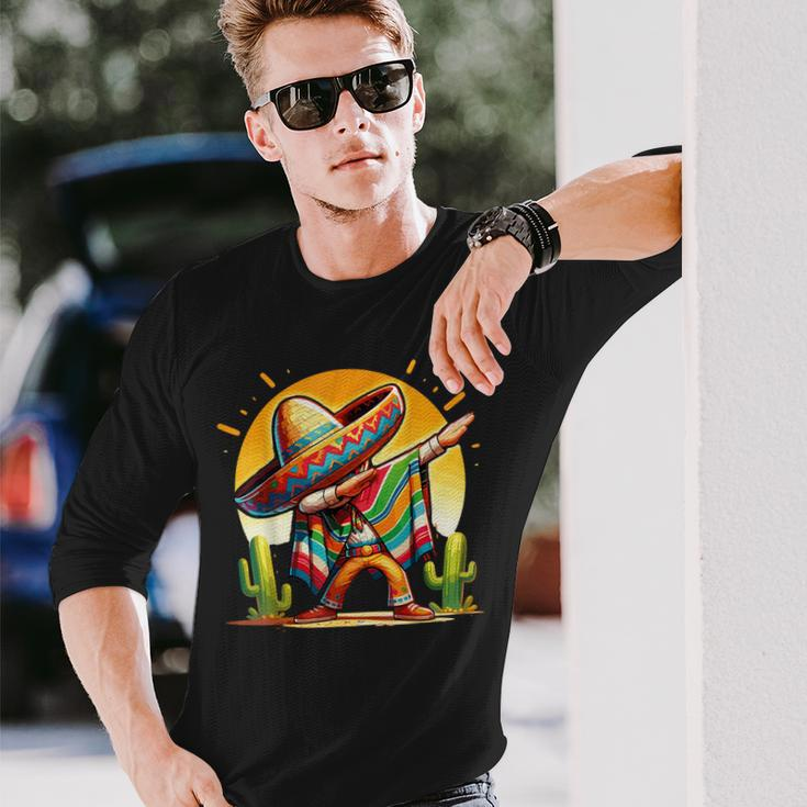 Dabbing Mexican Poncho Sombrero Dab Dance Cinco De Mayo Long Sleeve T-Shirt Gifts for Him