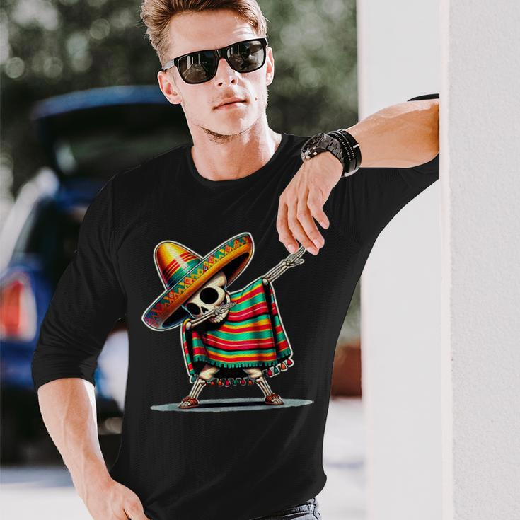 Dabbing Mexican Skeleton Poncho Cinco De Mayo Let's Fiesta Long Sleeve T-Shirt Gifts for Him