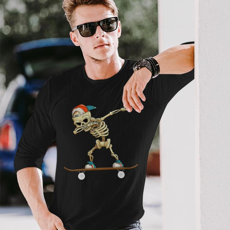 Dabbing Skeleton Skater Black Langarmshirts Geschenke für Ihn