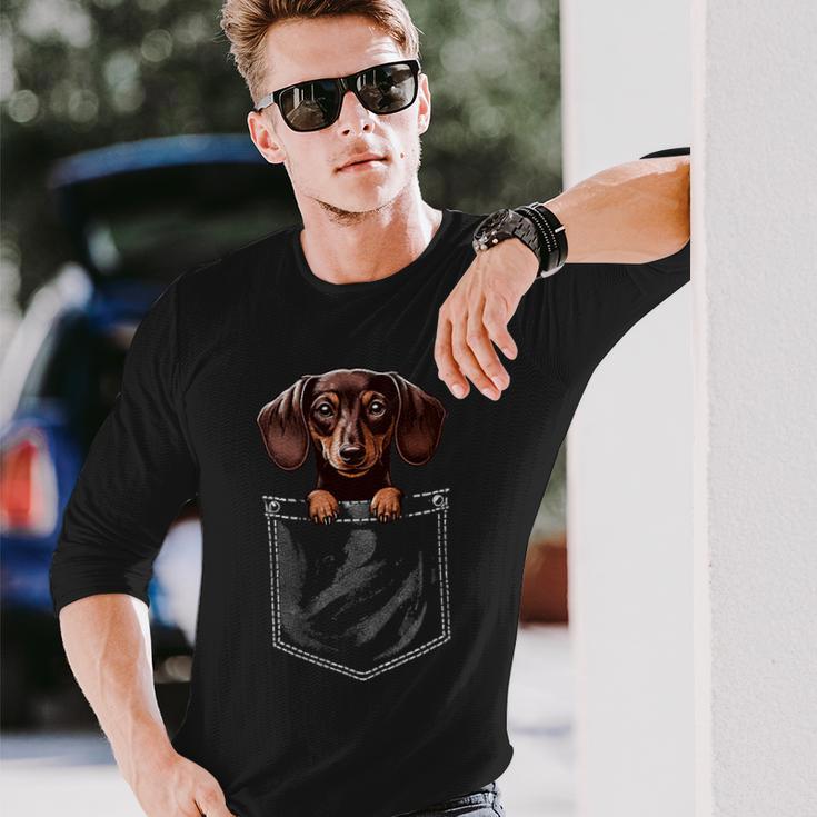 Dackel Hund In Brusttasche Niedlich Lustig Langarmshirts Geschenke für Ihn