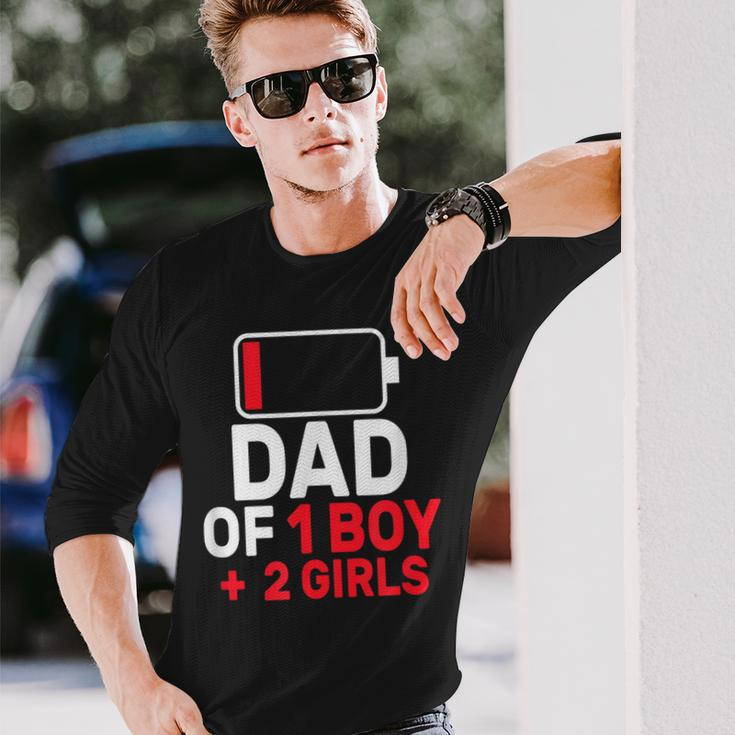 Dad Of 1 Boy And 2 Girls Low Battery Father's Day Dad Long Sleeve T-Shirt Gifts for Him