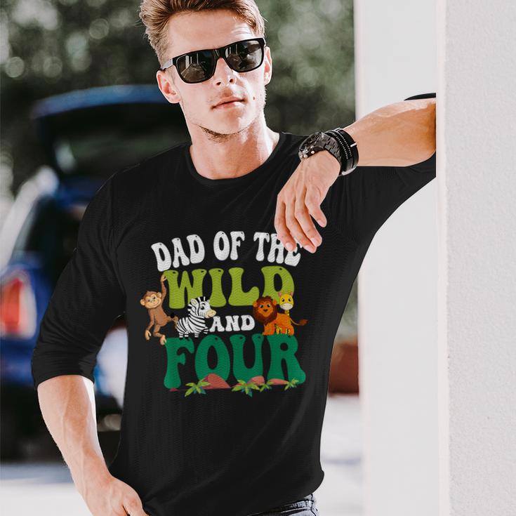 Dad Of The Wild And Four Zoo Birthday 4 Safari 4Th Bday Long Sleeve T-Shirt Gifts for Him