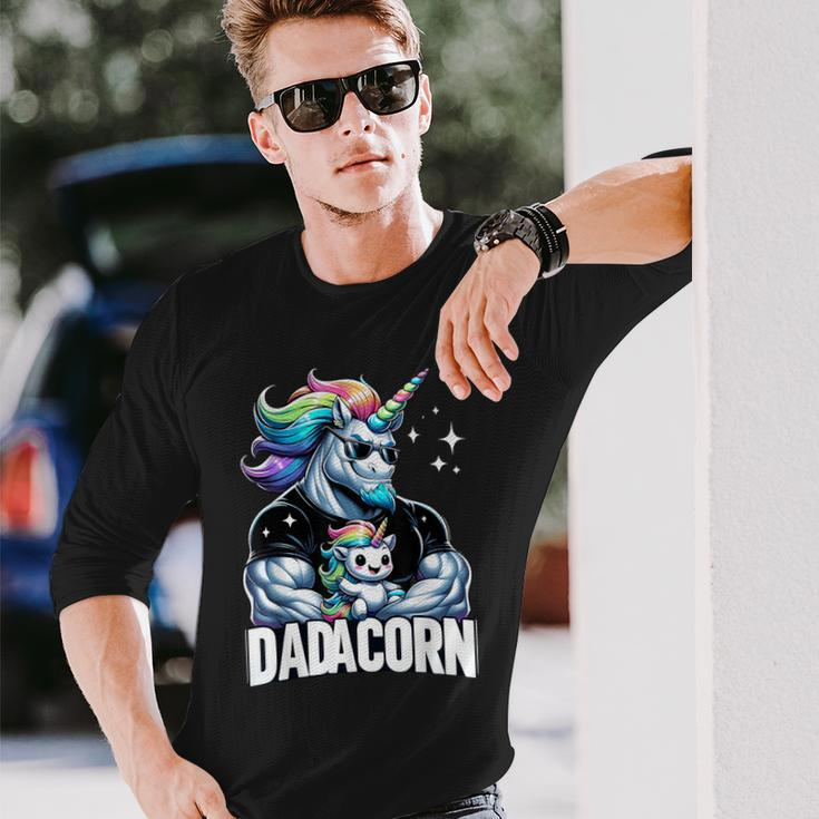 Dadacorn Unicorn Dad And Son Daughter Papa Father's Day Long Sleeve T-Shirt Gifts for Him