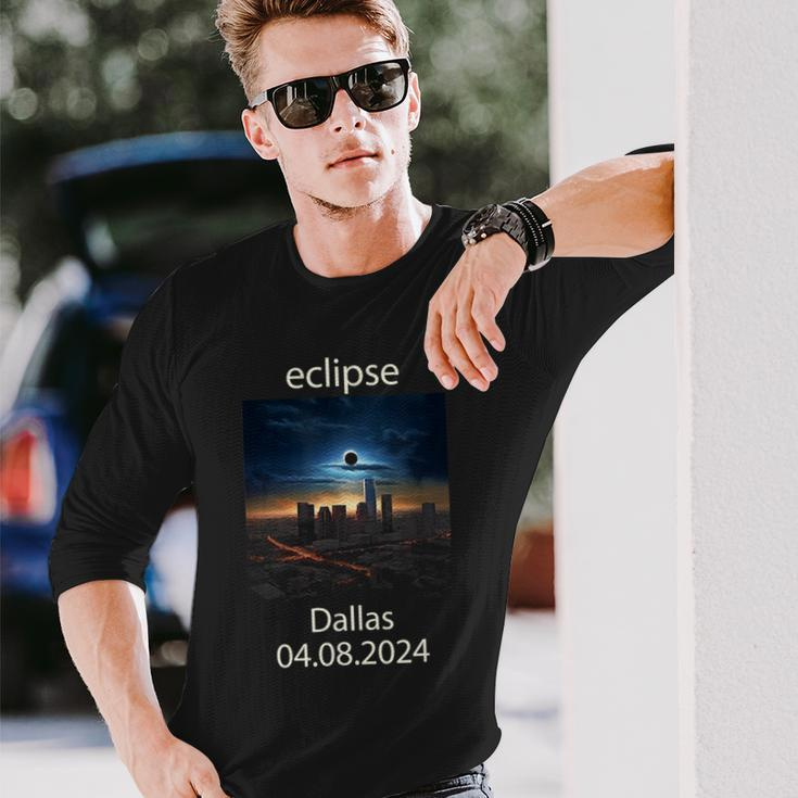 Dallas Texas Eclipse April 8 2024 04082024 Eclipse Of Sun Long Sleeve T-Shirt Gifts for Him