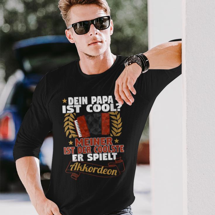 Damen Dein Papa Ist Cool Meiner Spielt Akkordeon Akkordeonspieler Mit-Ausschnitt Langarmshirts Geschenke für Ihn