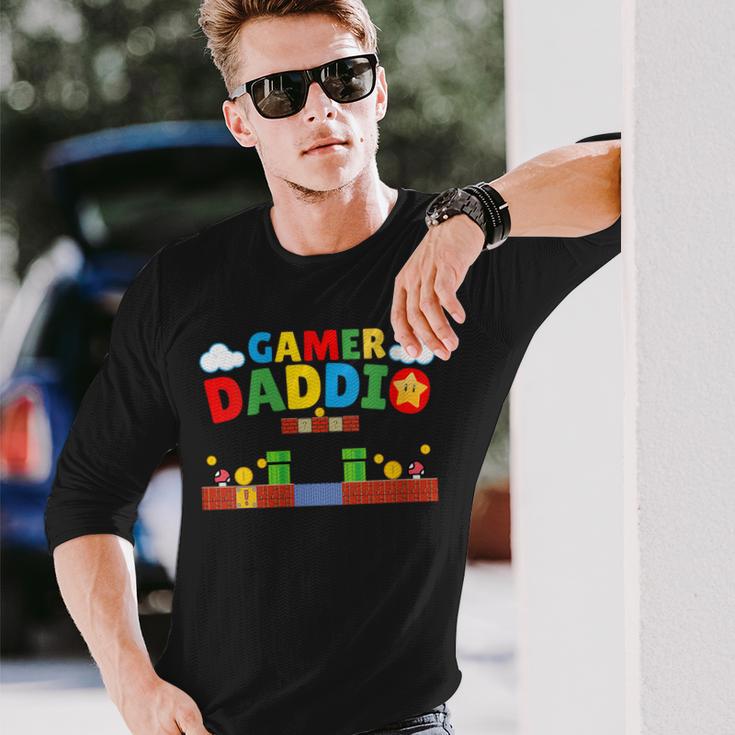 Damen Gamer-Papa Retro-Gamer-Vater-Nostalgiepapa Level Aufsteigen Mit-Ausschnitt Langarmshirts Geschenke für Ihn