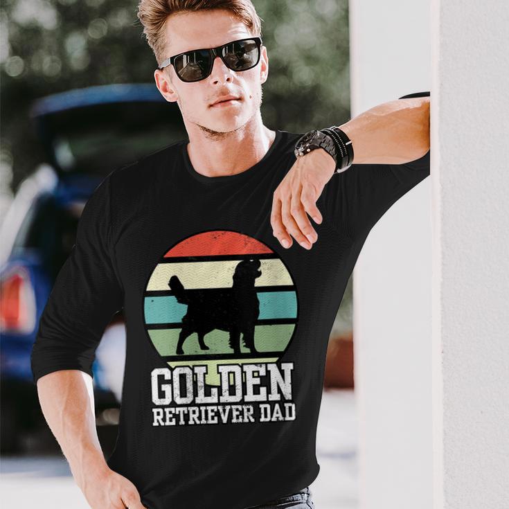 Damen Golden Retriever Papa I Retro Retriever Mit-Ausschnitt Langarmshirts Geschenke für Ihn