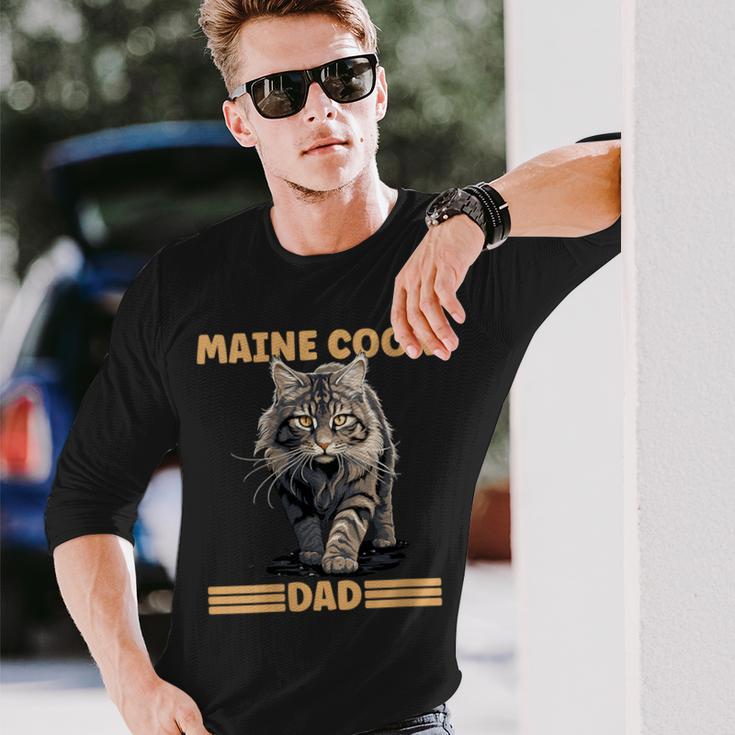 Damen Maine Coon Papa Katzenliebhaber Maine Coon Dad Mit-Ausschnitt Langarmshirts Geschenke für Ihn