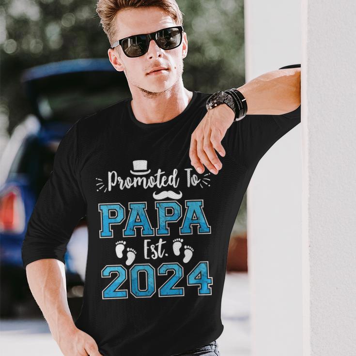 Damen New Dad Promoted To Papa Est 2024 Schwangerschaftsankündigung Mit-Ausschnitt Langarmshirts Geschenke für Ihn