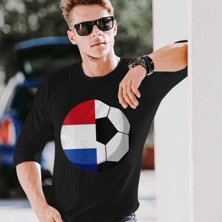 Damen Niederlande Flagge Niederländischer Papa Fußballtorwart Mit-Ausschnitt Langarmshirts Geschenke für Ihn