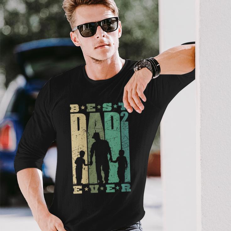 Damen Papa 2 Söhne Dad Hoch 2 Zweifacherater Mit-Ausschnitt Langarmshirts Geschenke für Ihn