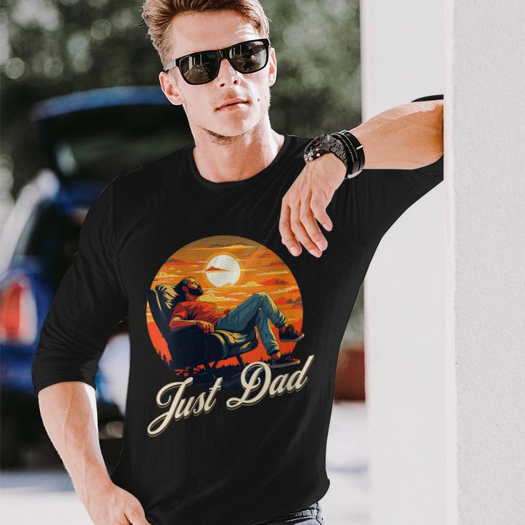 Damen Papa Chillen Und Entspannen Sie Sich Im Sonnenuntergang Mit-Ausschnitt Langarmshirts Geschenke für Ihn