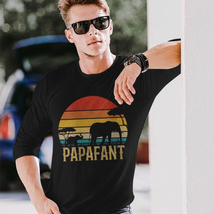 Damen Papafant Papa Elefant Retrointage Sunsetatertag Savanne Mit-Ausschnitt Langarmshirts Geschenke für Ihn