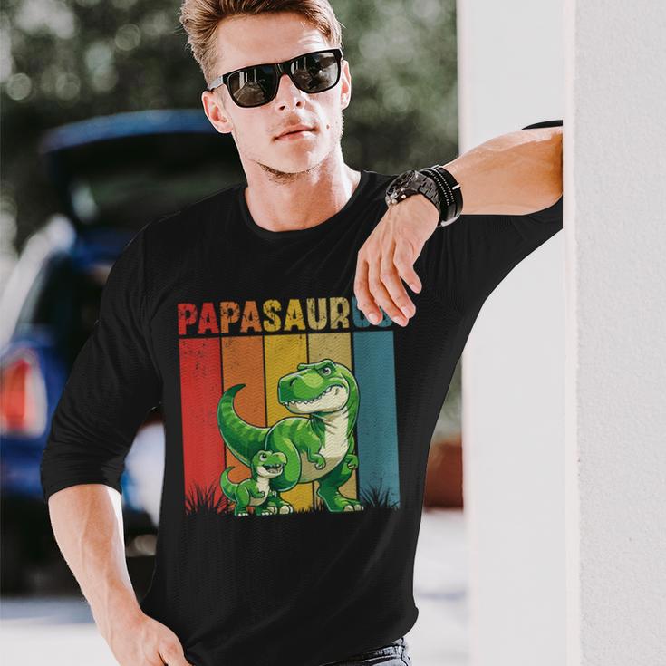 Damen Papasaurusatertag Bester Papa T-Rex Papa Mit-Ausschnitt Langarmshirts Geschenke für Ihn