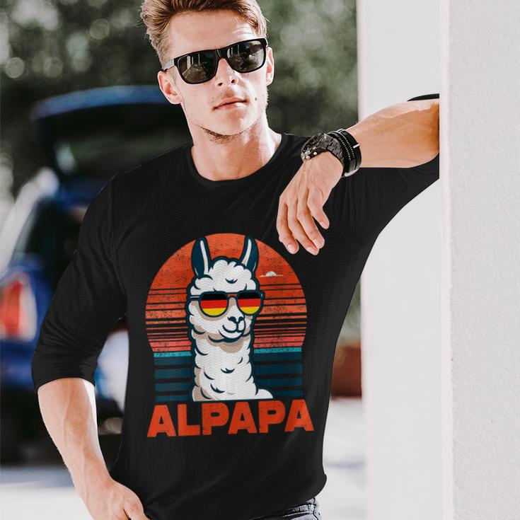 Damen Retrointage Alpapaatertag Bester Papa Alpaka Alpapa Mit-Ausschnitt Langarmshirts Geschenke für Ihn