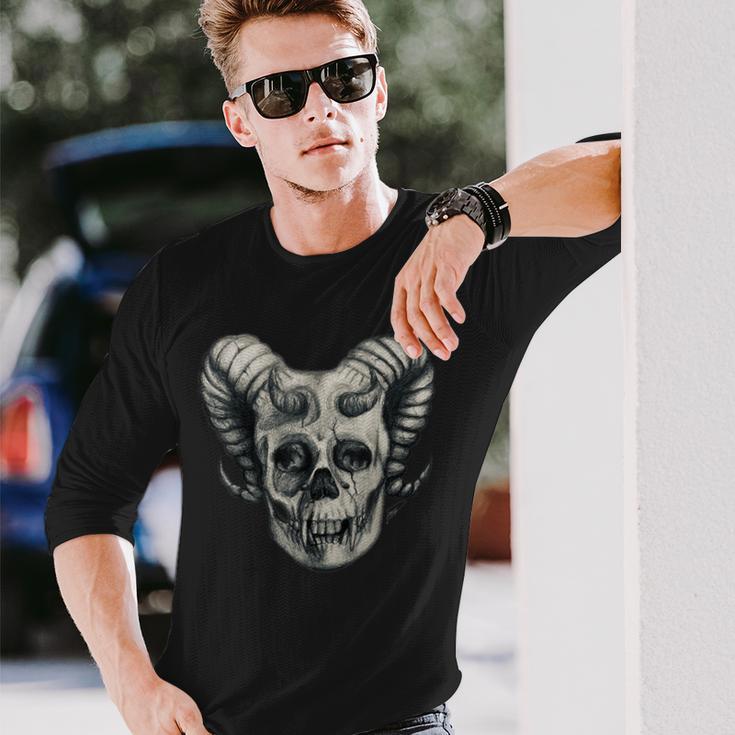 Dämonenschädel Demon Skull Totenkopf Teufel Langarmshirts Geschenke für Ihn