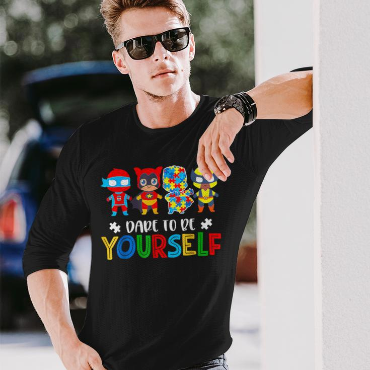 Dare To Be Yourself Autism Awareness Superheroes Long Sleeve T-Shirt Gifts for Him