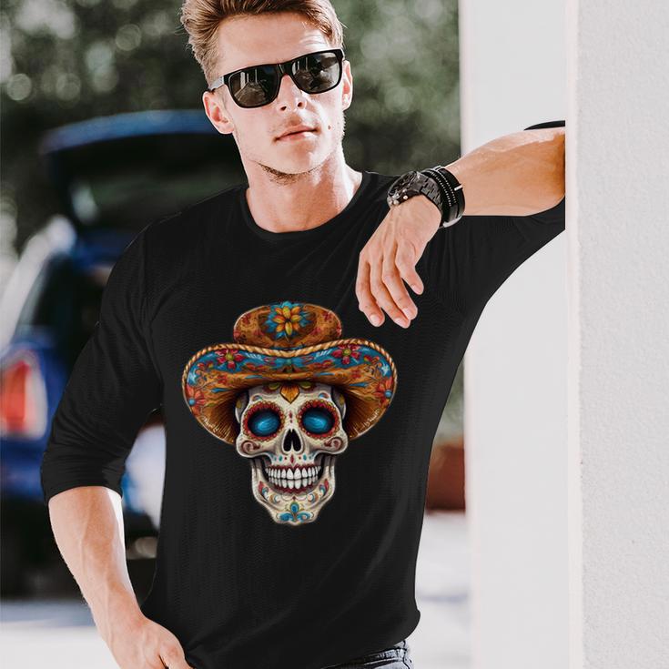 Dia De Los Muertos Carnival Mexican Head Sugar Skull Langarmshirts Geschenke für Ihn