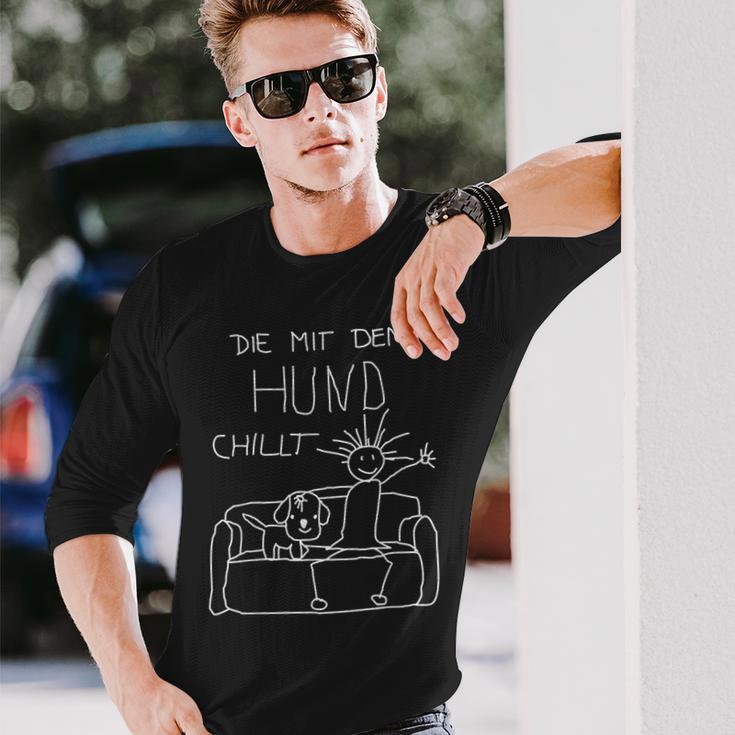 Die Mit Dem Hund Chillt Dog Owners Dog Black S Langarmshirts Geschenke für Ihn