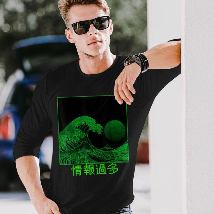 Digital Great Wave Off Kanagawa Computer Pixelated Japanese Long Sleeve T-Shirt Gifts for Him