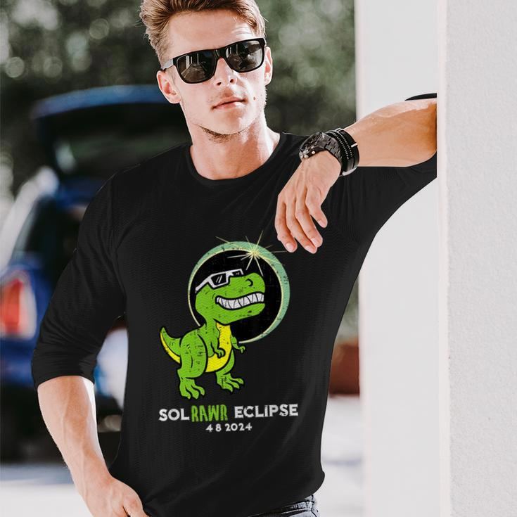 Dino Total Solar Eclipse 2024 April 8 Dinosaur Toddler Boys Long Sleeve T-Shirt Gifts for Him