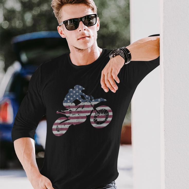 Dirt Bike Rider Vintage American Flag Love Racing Motorcycle Long Sleeve T-Shirt Gifts for Him