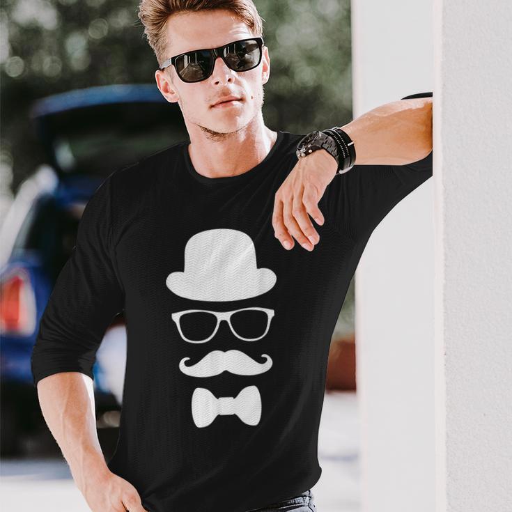 Disguise Man Top Hat Glasses Moustache Bowtie Long Sleeve T-Shirt Gifts for Him