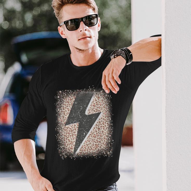 Distressed Thunder Leopard Cheetah Print Lightning Bolt Long Sleeve T-Shirt Gifts for Him