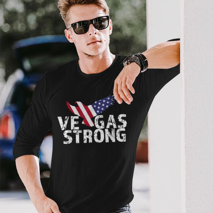 Distressed Vegas Strong American Flag Eagle Long Sleeve T-Shirt Gifts for Him