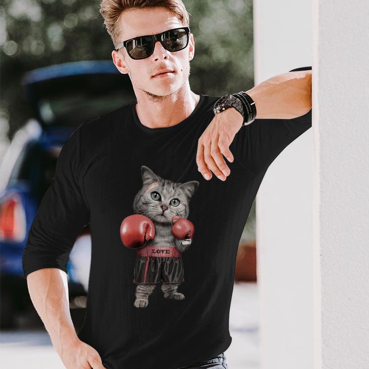 Divertido Gato De Boxeo Amantes Del Boxeo Y Boxeador Camiseta de manga larga Regalos para él