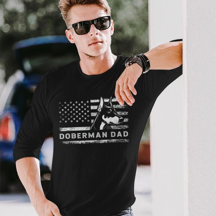 Doberman Pinscher Dog Dad American Flag Dobie Dad Long Sleeve T-Shirt Gifts for Him