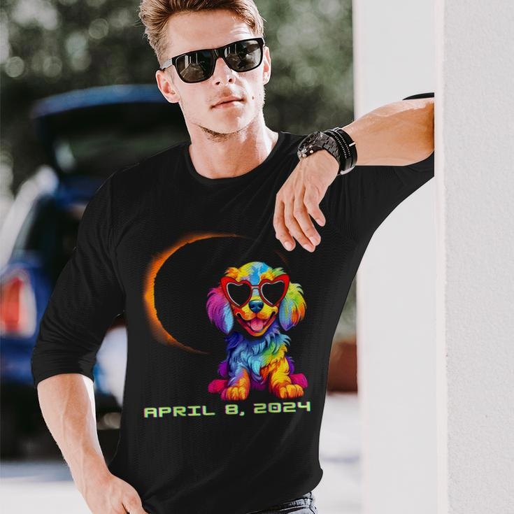 Dog Wearing Solar Glasses Eclipse Colorful Puppy Love Dog Long Sleeve T-Shirt Gifts for Him