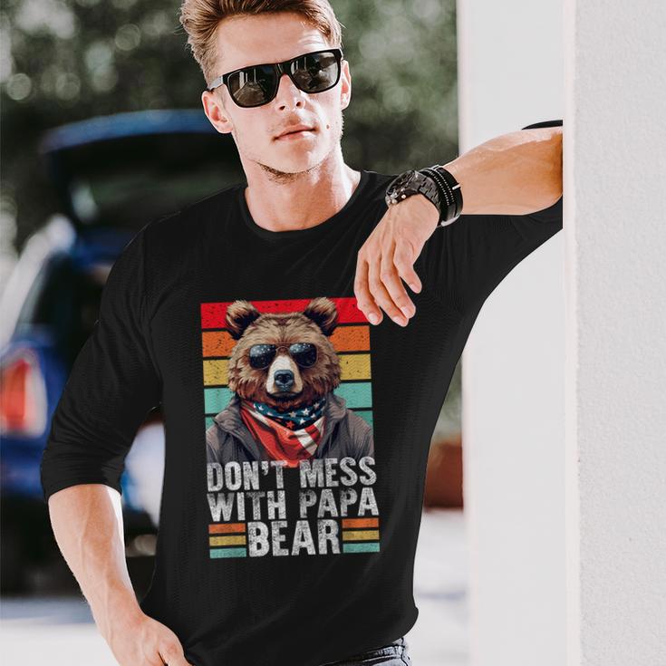 Don't Mess With Papa Bear Vintage Papa Bear Father's Day Long Sleeve T-Shirt Gifts for Him