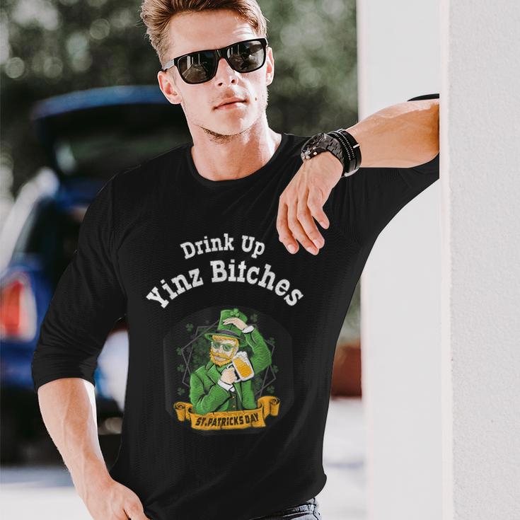 Drink Up Yinz Bitches St Patrick's Day Novelty Drinking Long Sleeve T-Shirt Gifts for Him