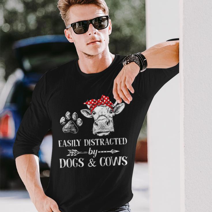 Easily Distracted By Dogs And Cows Women Long Sleeve T-Shirt Gifts for Him