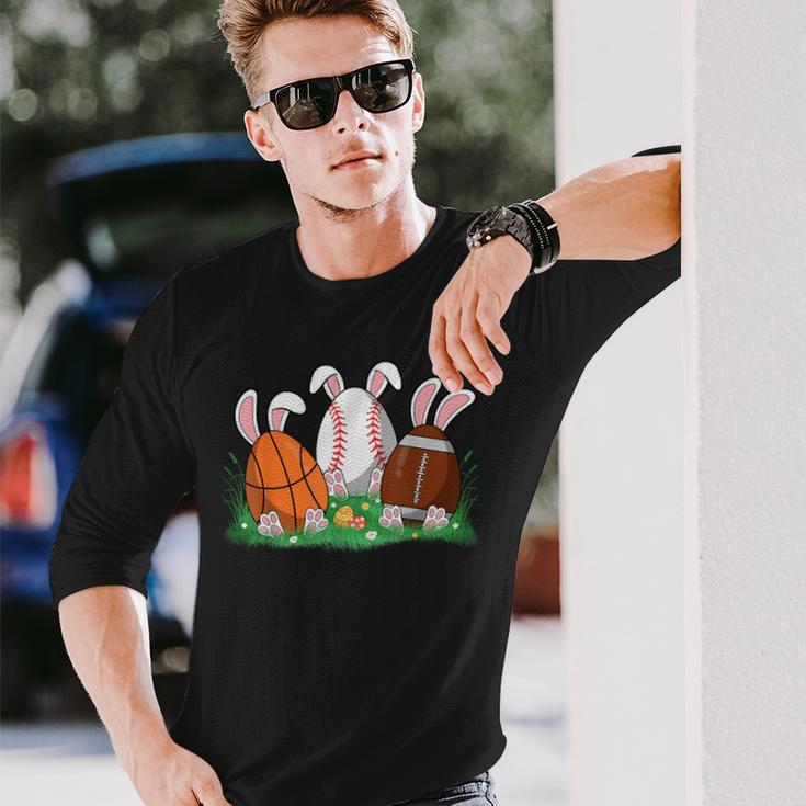 Easter Boys Baseball Basketball Football Bunny Eggs Long Sleeve T-Shirt Gifts for Him