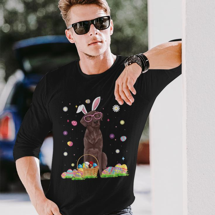 Easter Cute Chocolate Labrador Dog Lover Bunny Eggs Easter Long Sleeve T-Shirt Gifts for Him
