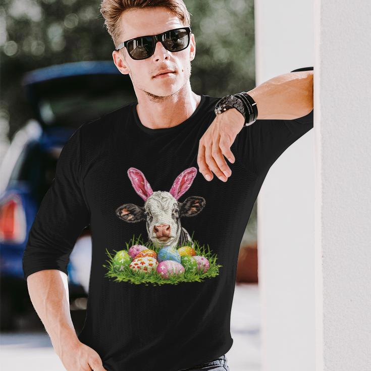 Easter Day Cow Easter Cow Bunny Ears Eggs Basket Long Sleeve T-Shirt Gifts for Him
