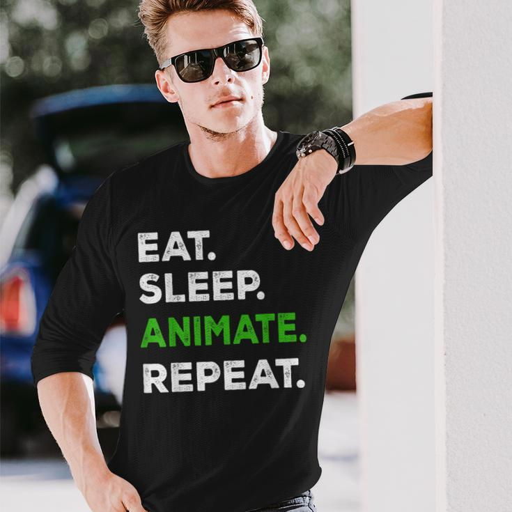 Eat Sleep Animate Repeat Animator Animation Lovers Long Sleeve T-Shirt Gifts for Him