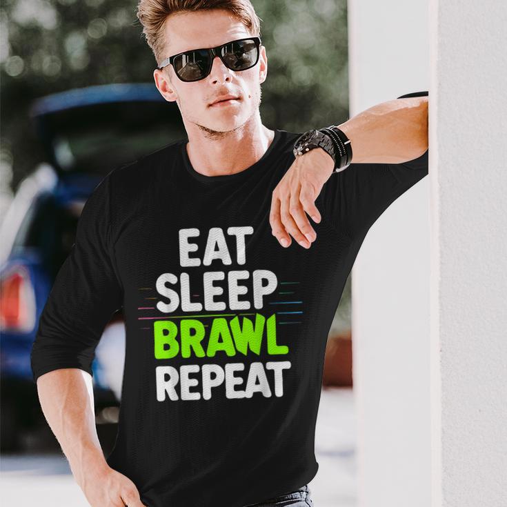 Eat Sleep Brawl Repeat Lustigesideospiel Langarmshirts Geschenke für Ihn