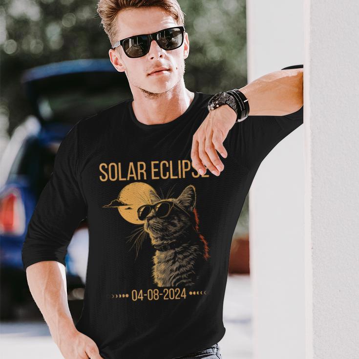 Eclipse Cat 2024 Solar Cat Totality Eclipse Solar 2024 Cat Long Sleeve T-Shirt Gifts for Him