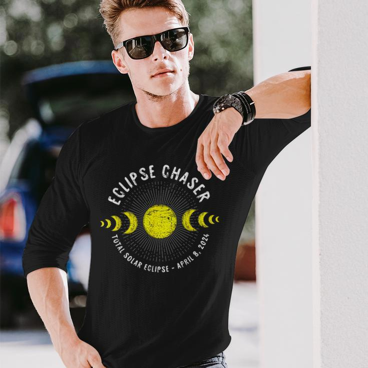 Eclipse Chaser Total Solar Eclipse April 8 2024 Totality Long Sleeve T-Shirt Gifts for Him